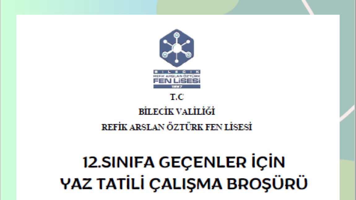 12.SINIFA GEÇENLER İÇİN YKS YAZ TATİLİ ÇALIŞMA BROŞÜRÜ